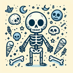 Free vector hand drawn skeleton cartoon illustration