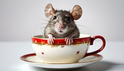 A Rat Peeking Out From Inside A Teacup A Whimsica