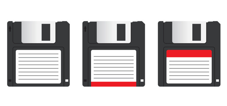 Cartoon disk floppy line pattern. Diskette or floppy disk is a storage medium used for data storage in a computer or pc. floppy disks of 1.44 MB or 720 kb (3.5 inch diskettes). ms dos format.