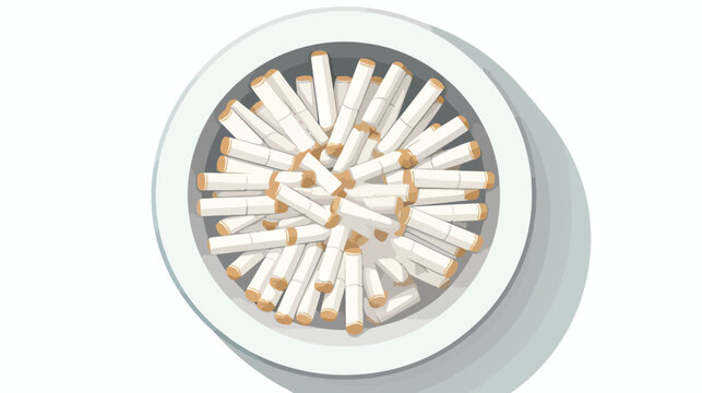 White ceramic ashtray full of cigarettes. The equip