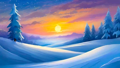 Foto auf Alu-Dibond Fantasy on the theme of the winter landscape. Dawn sky and snow drifts. © hdphotoai