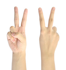 victory symbol of woman hand isolated . PNG