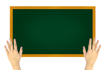 hand holding green blackboard isolated Premium PSD