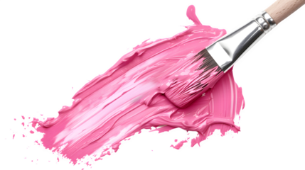 Pink Paint Brush Stroke on Transparent White Background, Artistic Design Element - Hand Edited Generative AI