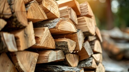 Pile of firewood. Preparation of firewood for the winter., generative ai,