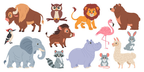 Set with hand drawn animals. Forest characters. Vector cartoon set of objects for your design.