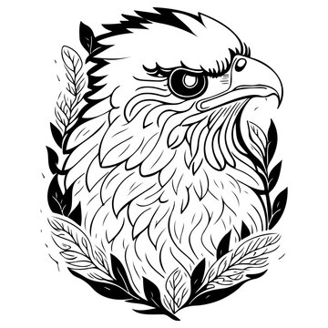 animal eagle brave with floral illustration sketch hand draw