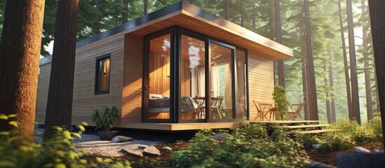 Modern wooden house architecture in forest housing summer building
