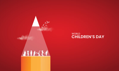World Children's Day. Children's Day creative design for banner poster, child, pencil 3D Illustration.