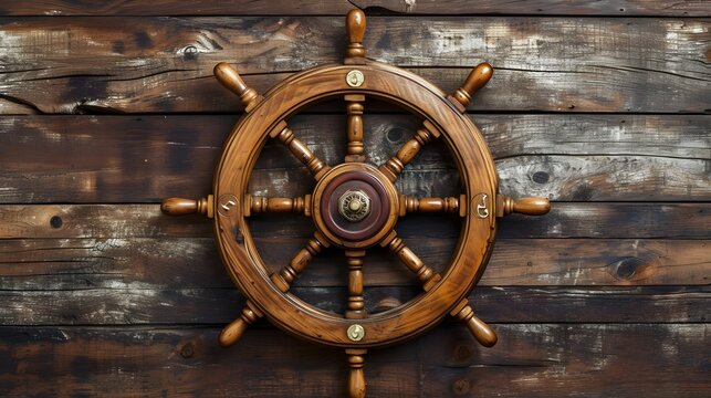 Weathered Wooden Ship Wheel on Transparent Background, Maritime Design Element - Hand Edited Generative AI