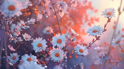 Spring frame of small flowers and daisies, bouquet of, generative ai, 