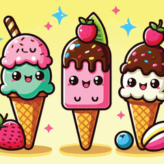 PrintKawaii cute ice cream illustration character