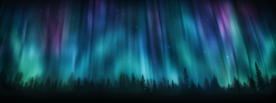 Northern Lights Over Snowy Forest Landscape