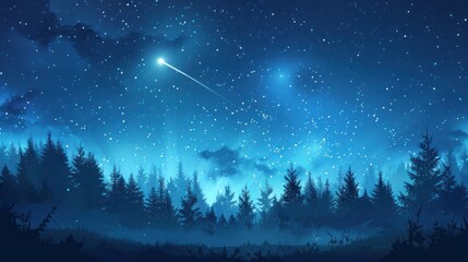 Beautiful background of a night starry dark blue sky with a meteorite flying in it