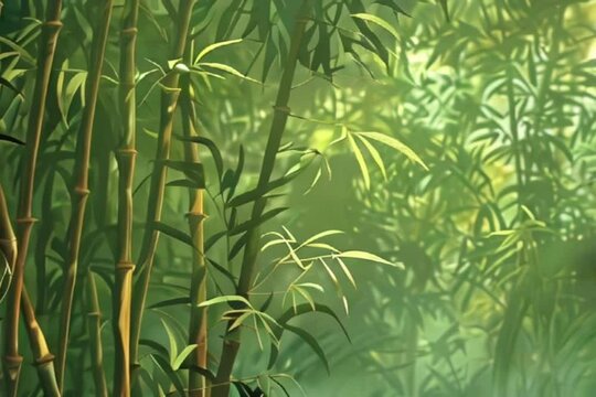 Whispering bamboo grove: Tall bamboo stalks swaying gracefully in the gentle breeze, creating a soothing symphony of rustling leaves.