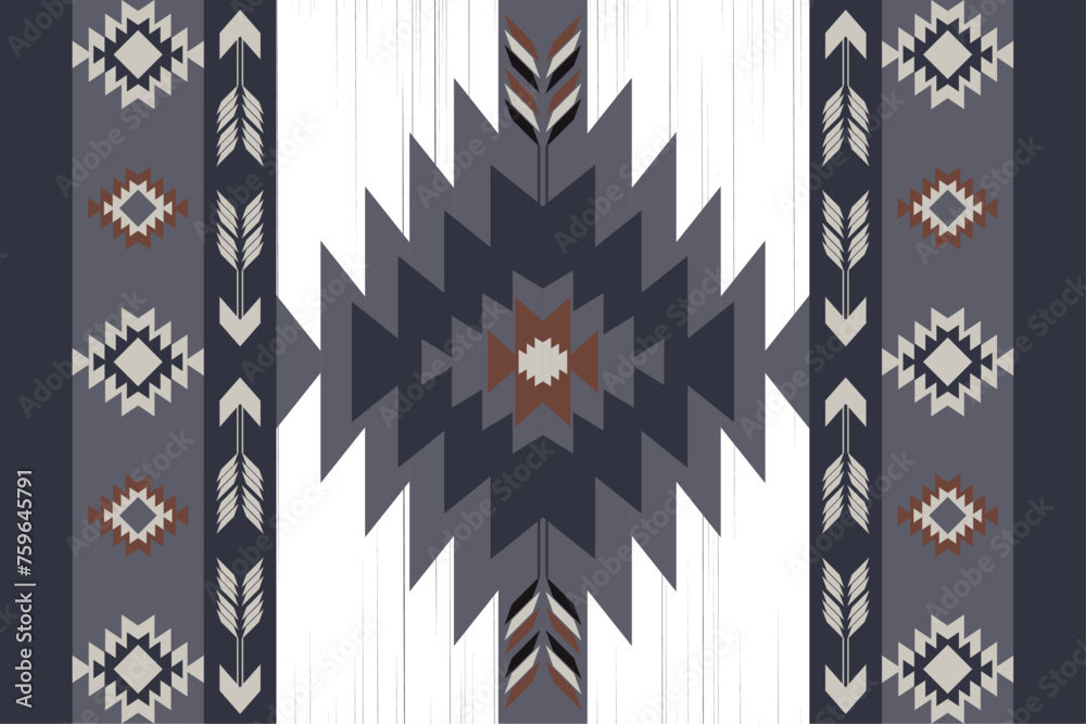 Wall mural Ethnic fabric pattern, white, gray, black, green, geometric design for textiles and clothing, blankets, rugs, covers, vector illustration.