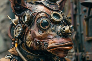 Close-up portrait of a steampunk monster. Steampunk concept. anthropomorphic animal - obrazy, fototapety, plakaty