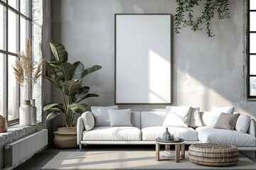 A beautiful canvas frame 3D mockup in modern living room, bed room, kitchen, bathroom interior
