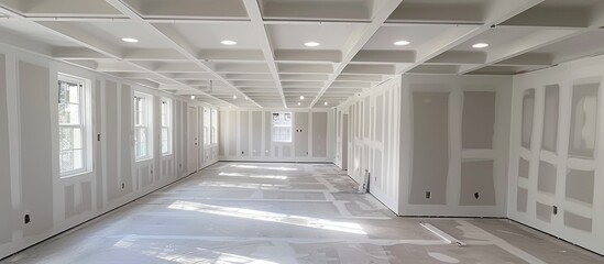 Vacant rooms in the upper level after completing wall and ceiling renovations.