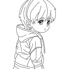 Japanese cartoon character illustration. manga style. no color, just lines.
