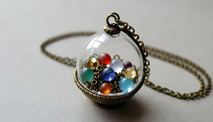 A Pendant Necklace Featuring A Tiny Glass Globe Fi
