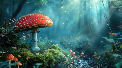Fantasy mushroom in deep forest - obrazy, fototapety, plakaty