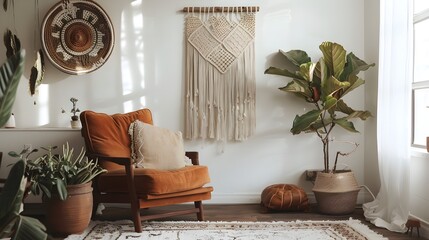 Bohemian Elegance: A Cozy Living Room Corner Filled with Vintage Charm and Global Influence