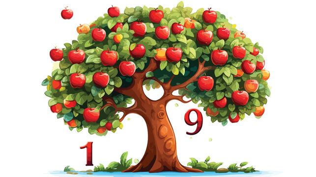 cartoon apple tree full of red apples 
