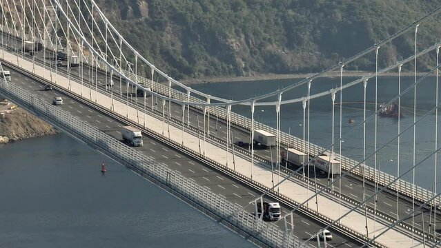 Yavuz Sultan Selim Bridge aerial footage, close up Istanbul, Turkey jk01