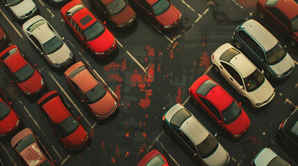 aerial view cars in parking 