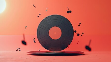 Vibrant Rhythms: Vinyl Record and Music Notes on Pink