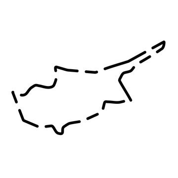 Cyprus country simplified map. Black broken outline contour on white background. Simple vector icon