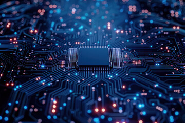 Obraz premium Circuit board dark blue background