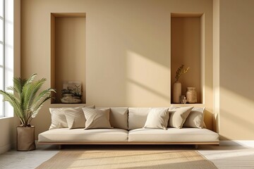 Canvas in modern beige living room with two niches