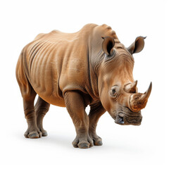 Obraz premium A highly detailed and realistic model of a rhinoceros stands against a pure white background.