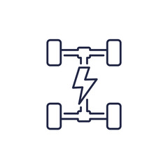 Electric chassis icon, EV car platform line vector