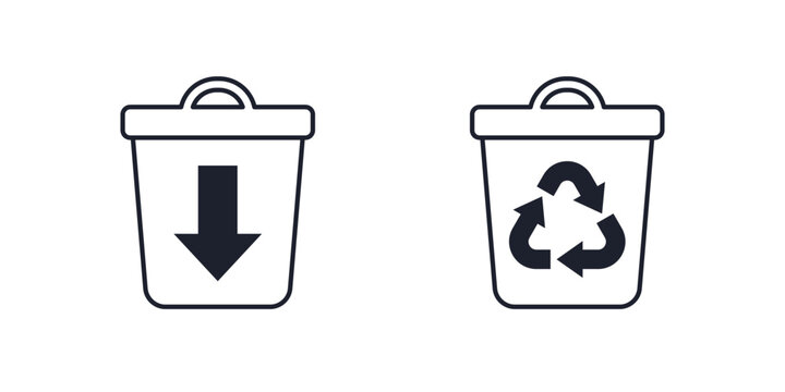 waste reduction and recycling icons with a trash bin