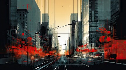 City street digital painting, illustration art