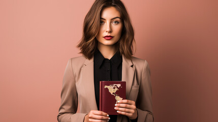 woman with passport standing over isolated background. - obrazy, fototapety, plakaty