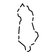 Albania country simplified map. Black broken outline contour on white background. Simple vector icon