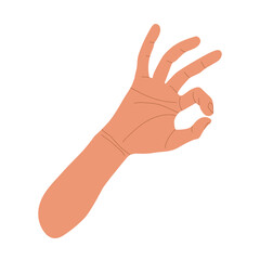 OK sign. Human okay hand sign isolated on white background. Hand drawn Hand gesture OK in Cartoon style. Design of approval emoji for social media message. Success and achievement of goal