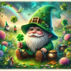  dwarf with clover and pot gold St Patricks Day 