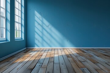 empty living room with blue tones wall