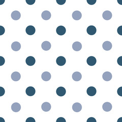 Seamless pattern with blue and gray polka dots on white background. Can be used for wallpaper, wrapping paper, cards, patterns for clothes and other. Vector illustration.