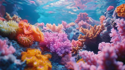 Fototapeten colorful sea coral reef claymation, penetration light, text copy space © growth.ai