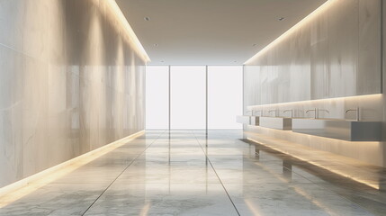 Obraz premium frontal view of a modern restroom with empty walls