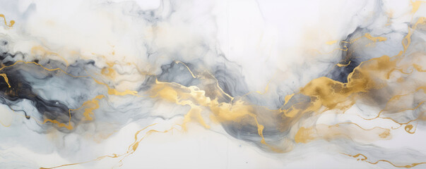 Grey marbled background with gold veining, glossy glossy ink - obrazy, fototapety, plakaty