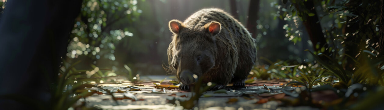 Wombat walking in the forest, animal photography, wildlife