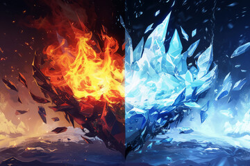 Illustration representing ice and fire