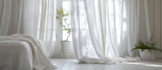 Window decoration with white curtains
